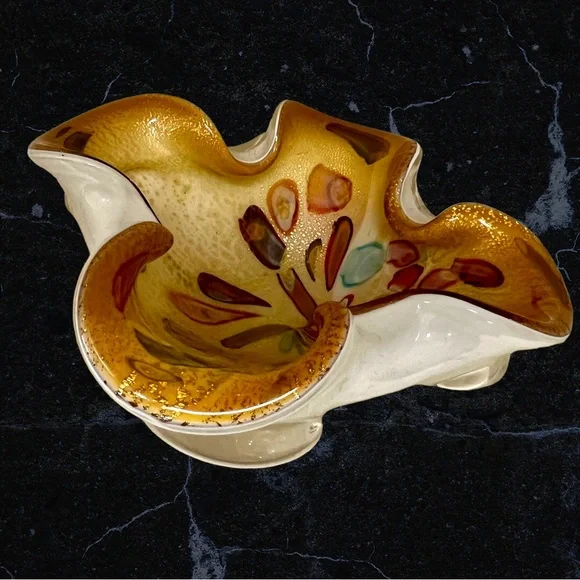 Vintage Murano Vetreria Fratelli Toso Rolled Sides Hollow Canes Cased Bowl - Picture 11 of 11